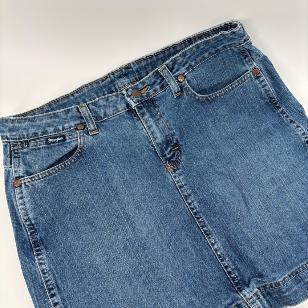 Wrangler Denim Mini Skirt Y2K Bimbo Women 9/16 Medium Wash Western Americana USA